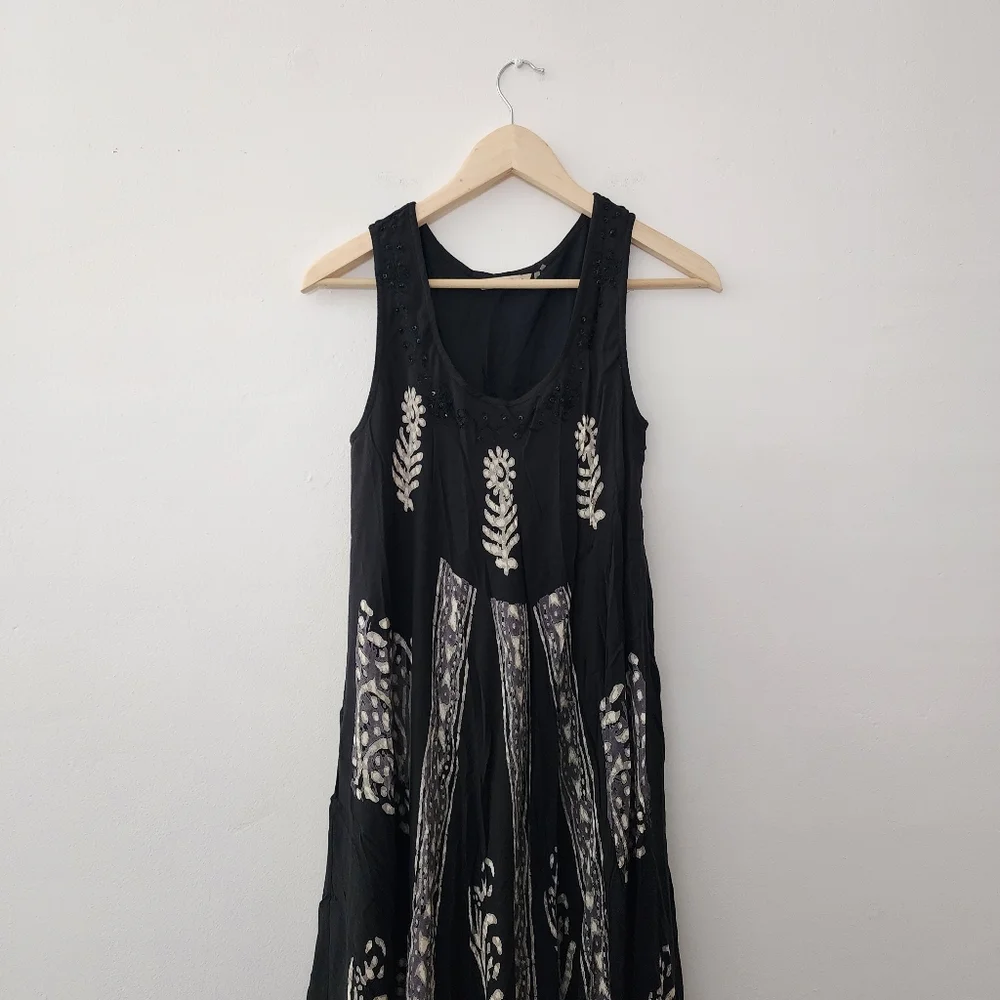 Soft Surroundings | Black & Tan Flowy Maxi Summer Dress - Picture 3 of 7